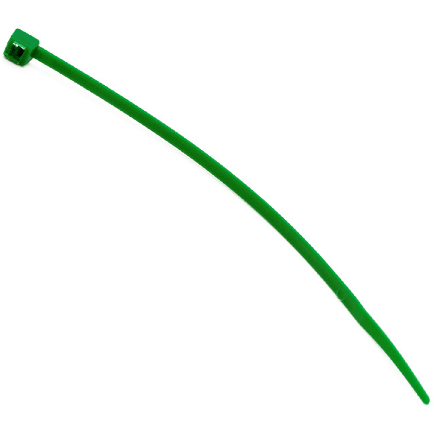 Green plastic cable tie for secure fastening and organizing.