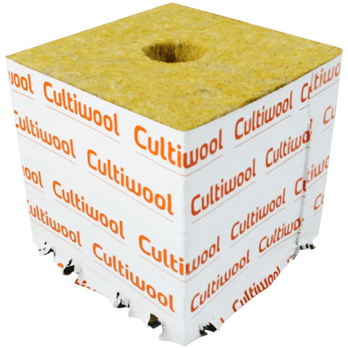 Cultiwool 6" x 6" x 6" Rockwool Block with Optidrain by Cultilene, ideal for efficient water distribution in growing mediums.