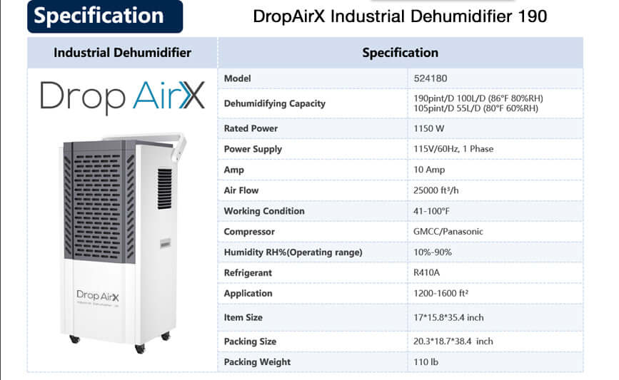 Drop Air X Industrial Dehumidifier 190 PPD product image 5