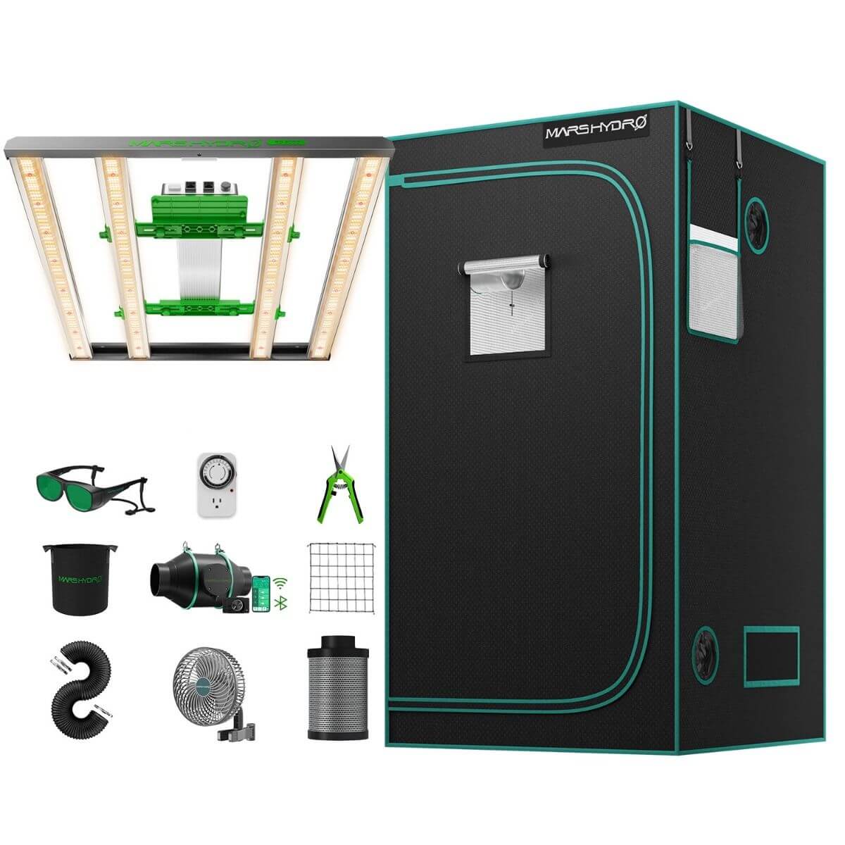 Mars Hydro FC 3000-EVO LED Grow Light + 3' x 3' Grow Tent + iFresh Inline Fan Combo with Temperature and Humidity Controller