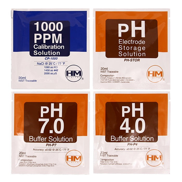 HM Digital 20 pack mix of 1000 ppm TDS pH 4 pH7 pH storage solutions product image 2
