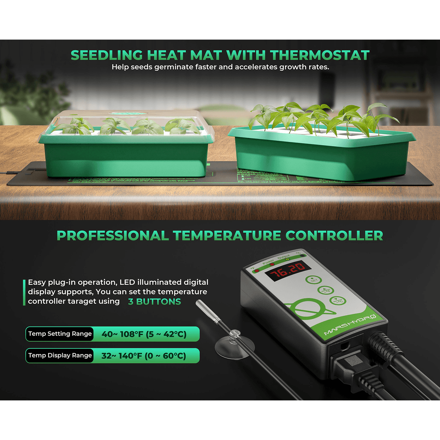 Mars Hydro 10'' x 20.75'' Seedling Heat Mat & Digital Thermostat Combo product image 12