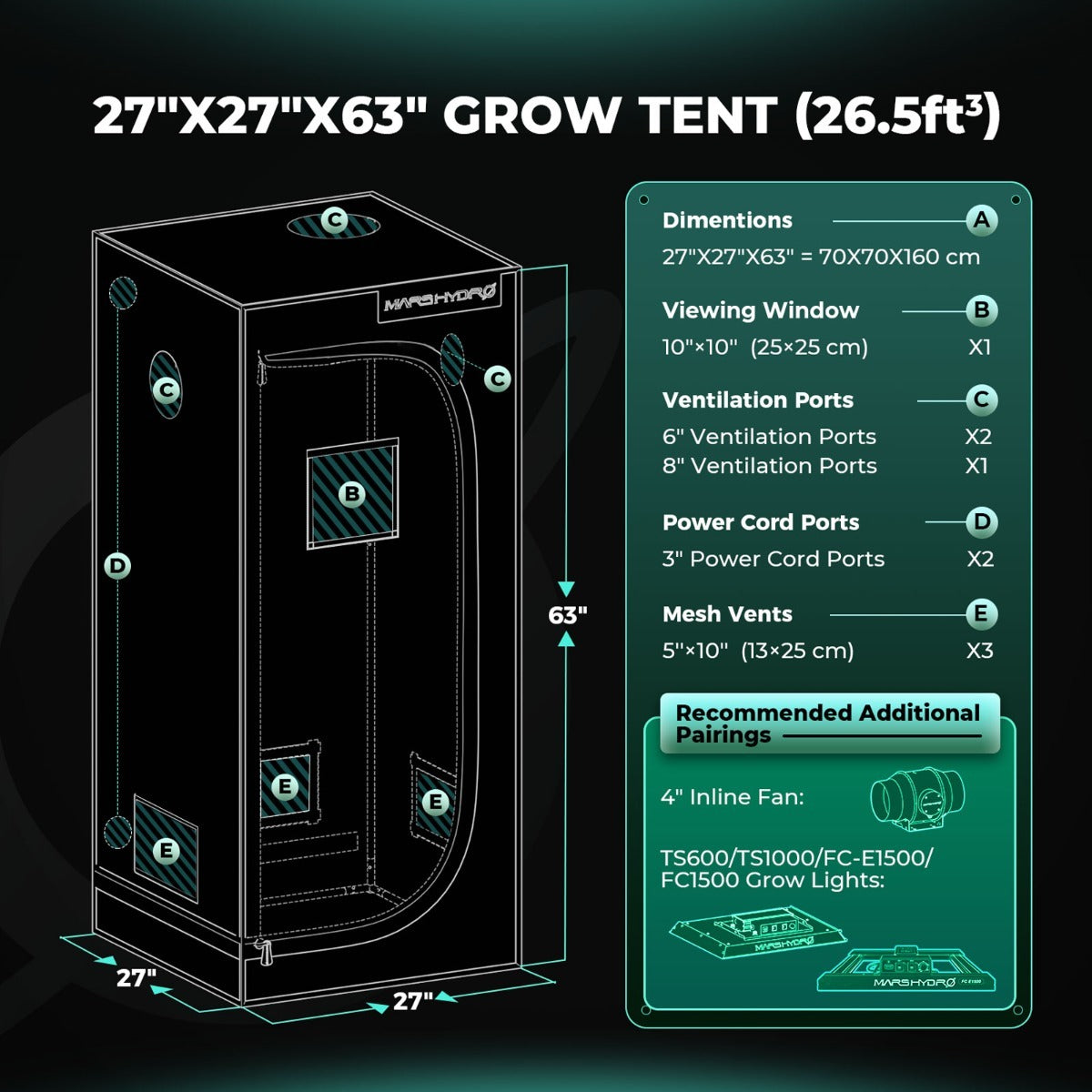 Mars Hydro 2' 4" x 2' 4" x 5' 4" (70cm x 70cm x 160cm) Indoor Grow product image 2