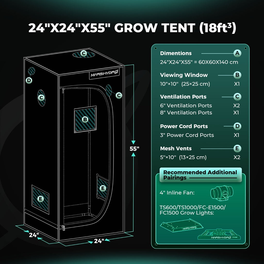 Mars Hydro 2' x 2' x 4' 8" (60cm x 60cm x 140cm) Indoor Grow Tent product image 2