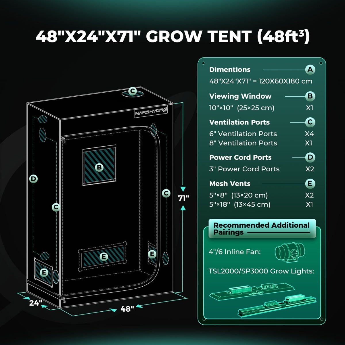 Mars Hydro 2' x 4' x 6' 1" (60cm x 120cm x 180cm) Indoor Grow Tent product image 2