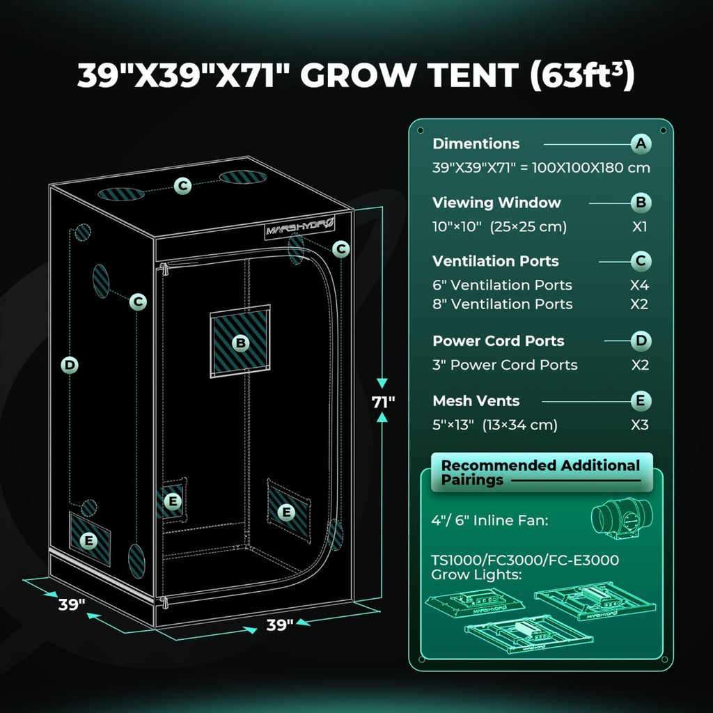 Mars Hydro 3' 3" x 3' 3" x 6' 1" (100cm x 100cm x 180cm) Indoor Grow product image 2