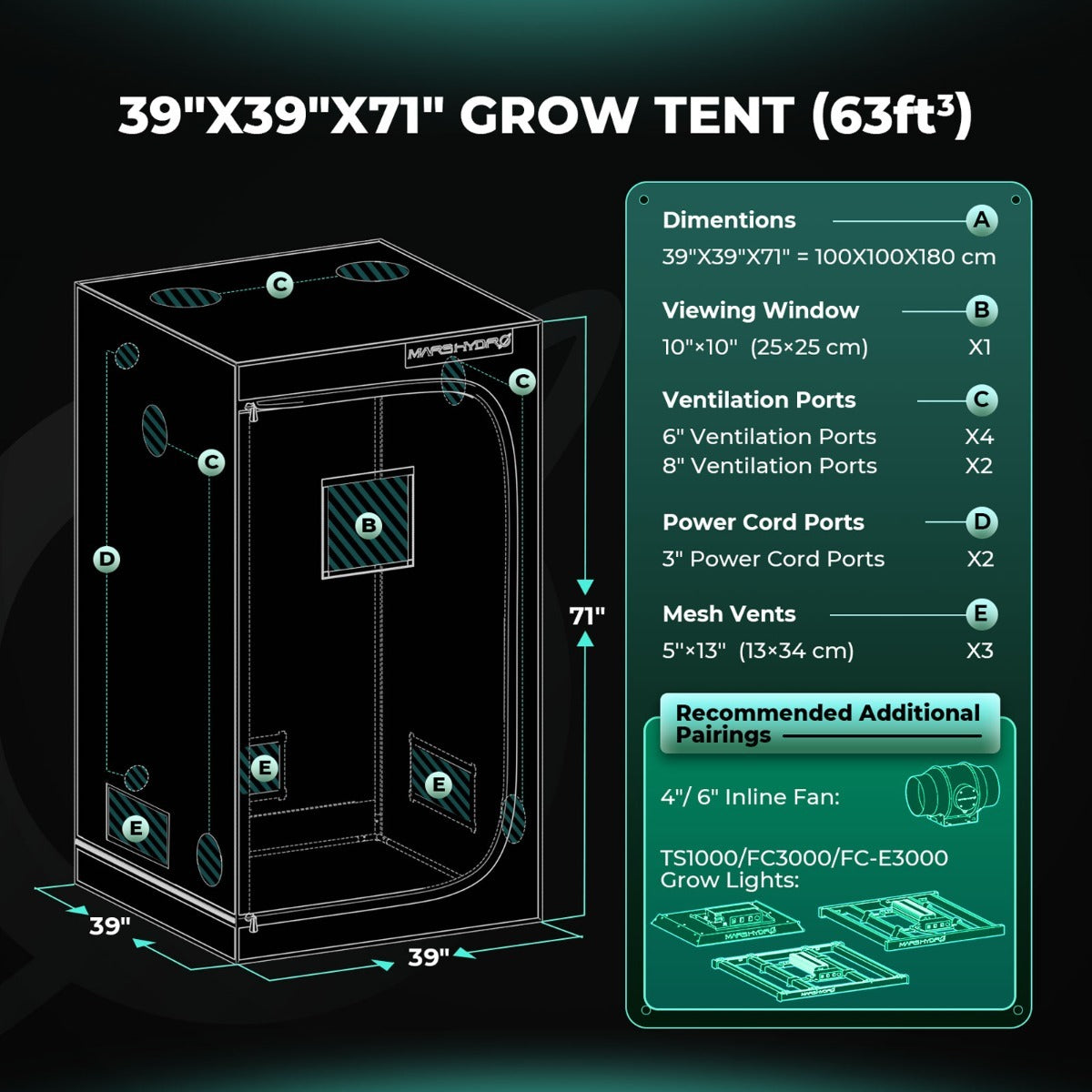 Mars Hydro 3' 3" x 3' 3" x 6' 1" (100cm x 100cm x 180cm) Indoor Grow product image 2