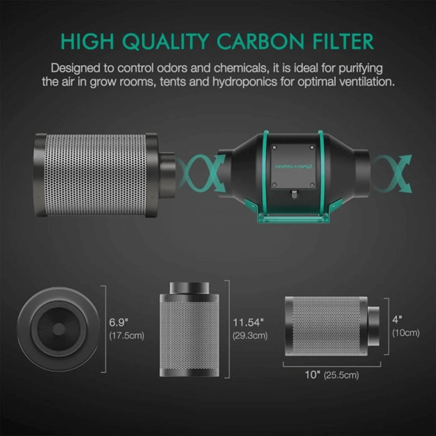 Mars Hydro 4" Inline Air Carbon Filter MH-4Carbonfilter Climate Control
