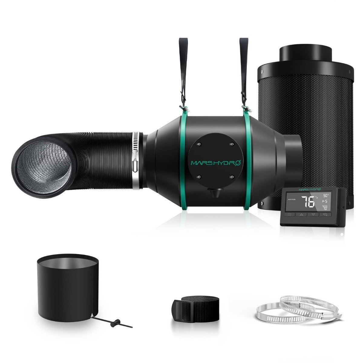 Mars Hydro 4" Inline Duct Fan & Carbon Filter Combo w/ Temperature product image 1