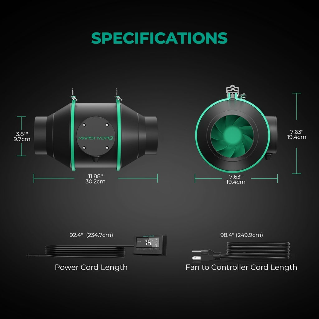 Mars Hydro 4" Inline Duct Fan & Carbon Filter Combo w/ Temperature product image 9