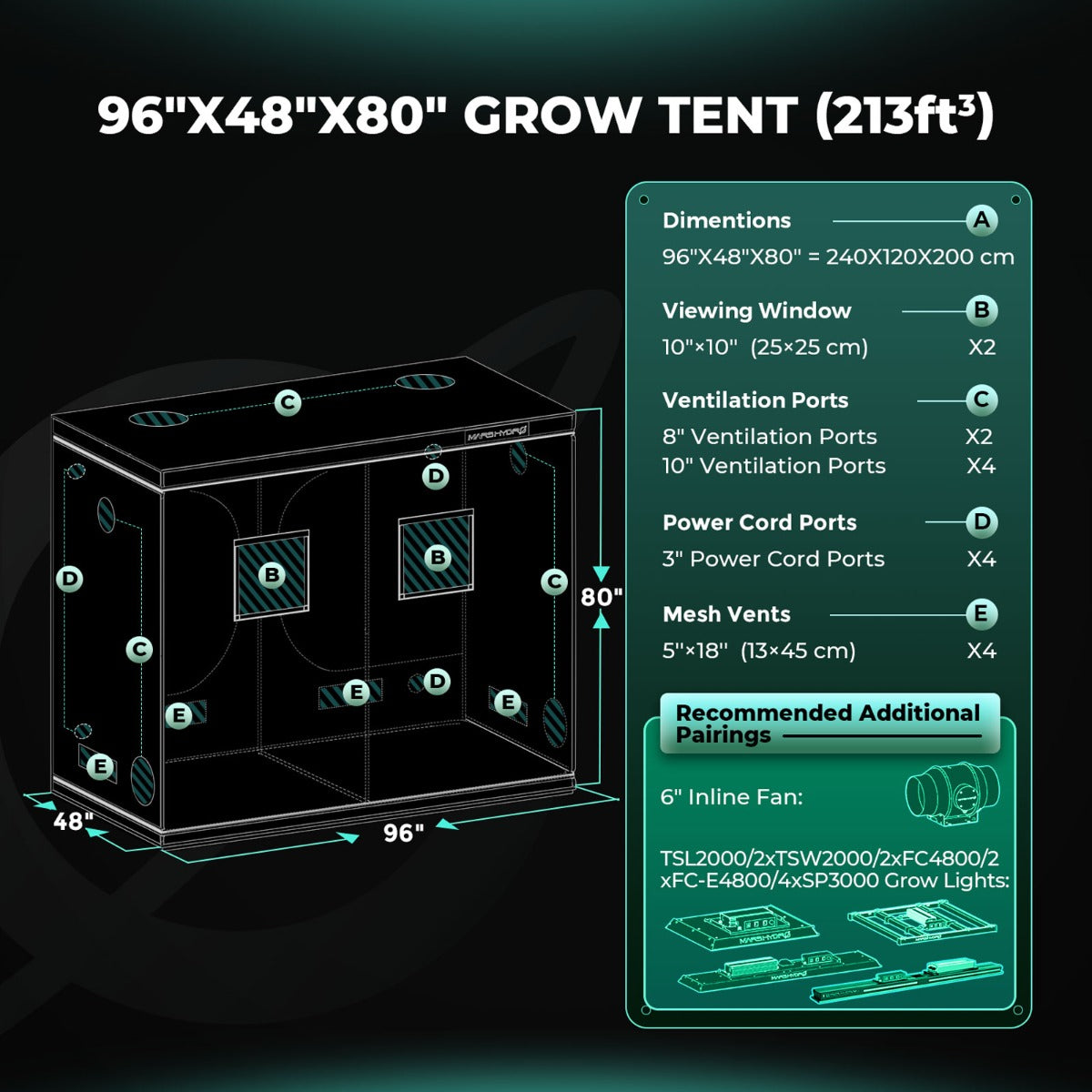 Mars Hydro 4' x 8' x 6' 8" (120cm x 240cm x 200cm) Indoor Grow Tent product image 10
