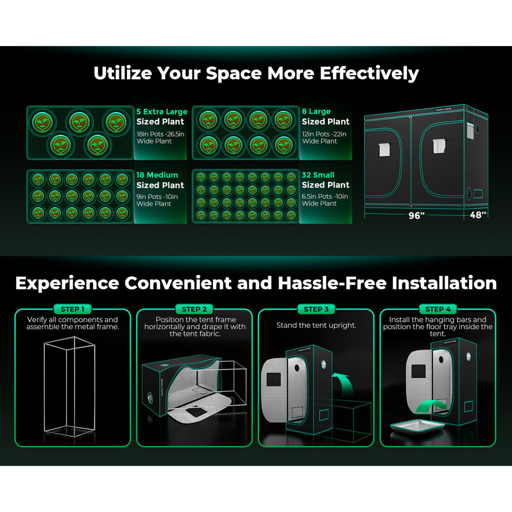Mars Hydro 4' x 8' x 6' 8" (120cm x 240cm x 200cm) Indoor Grow Tent product image 14