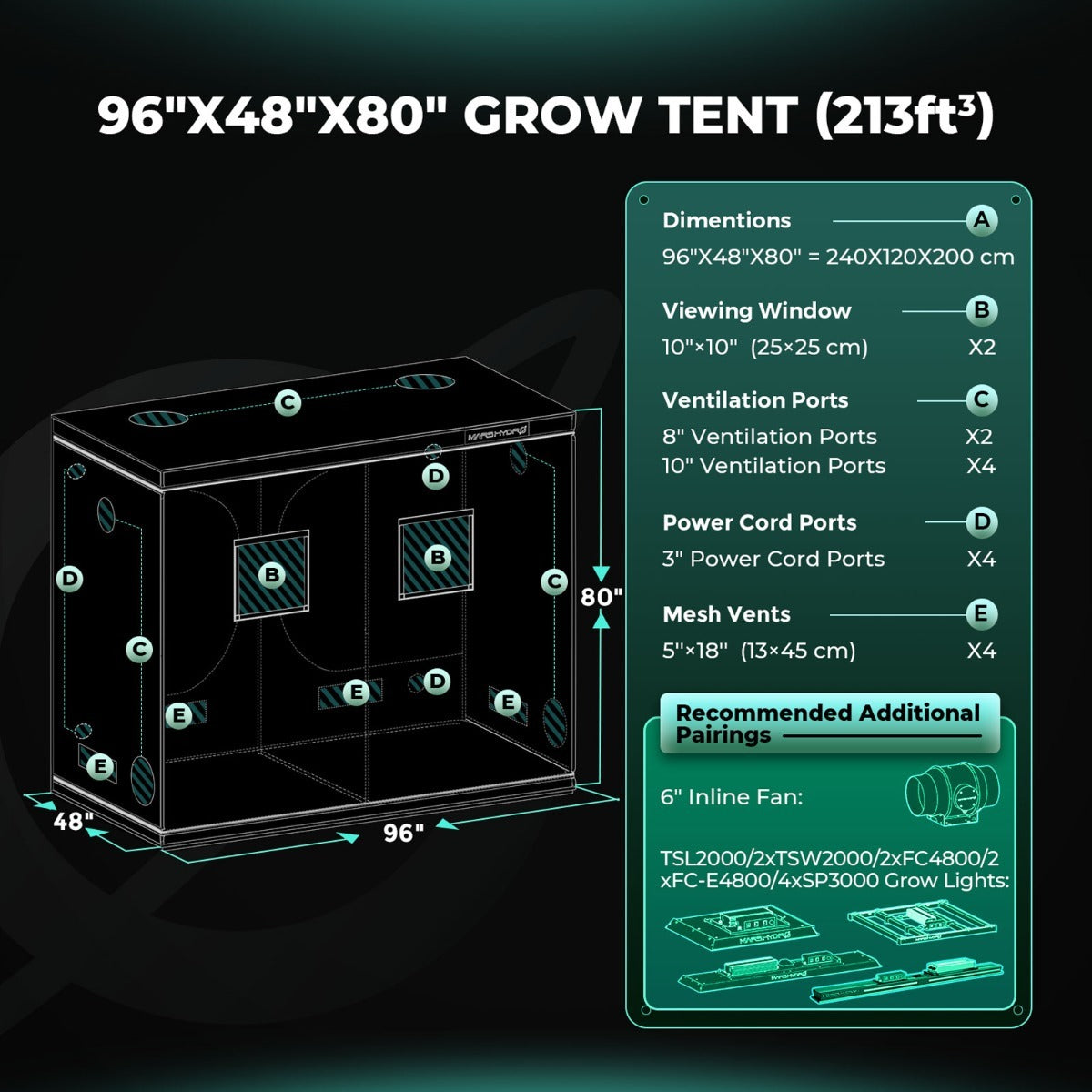Mars Hydro 4' x 8' x 6' 8" (120cm x 240cm x 200cm) Indoor Grow Tent product image 2