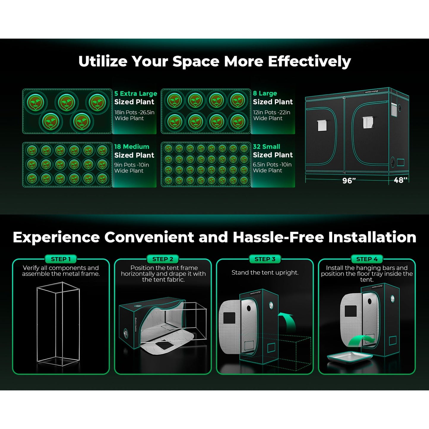 Mars Hydro 4' x 8' x 6' 8" (120cm x 240cm x 200cm) Indoor Grow Tent product image 6