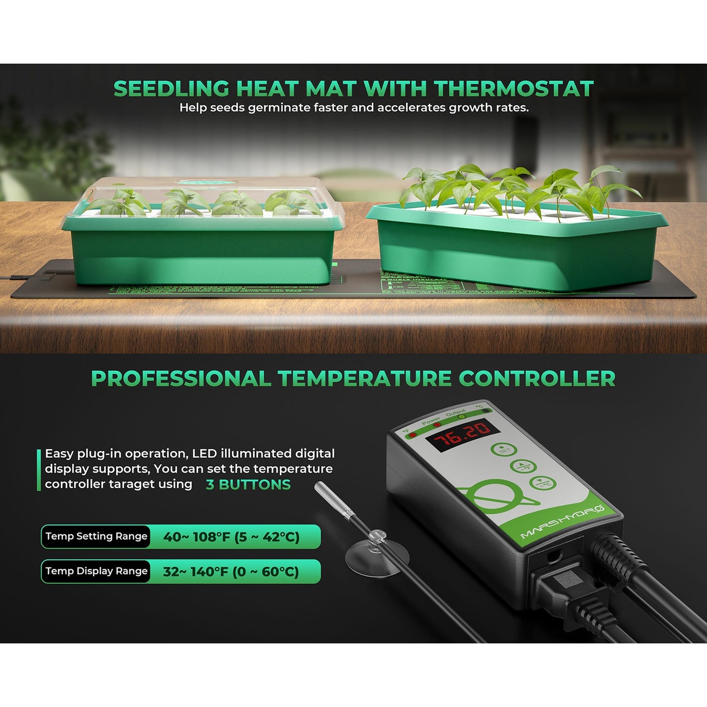 Mars Hydro 48" x 20.75" Seedling Heat Mat & Digital Thermostat Combo product image 4