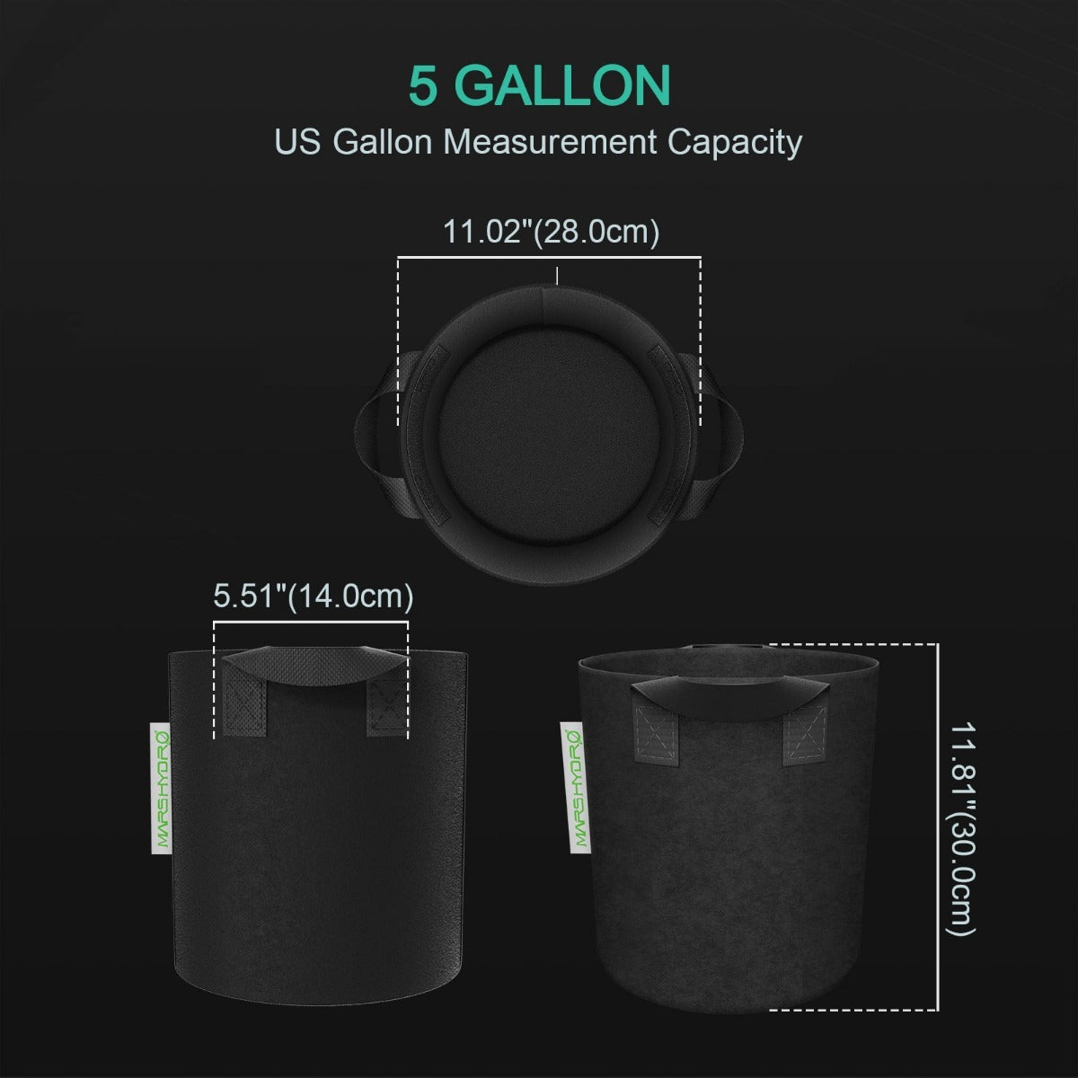 Mars Hydro 5 Gallon Black Fabric Grow Bag w/ Handles - 5-Pack product image 4