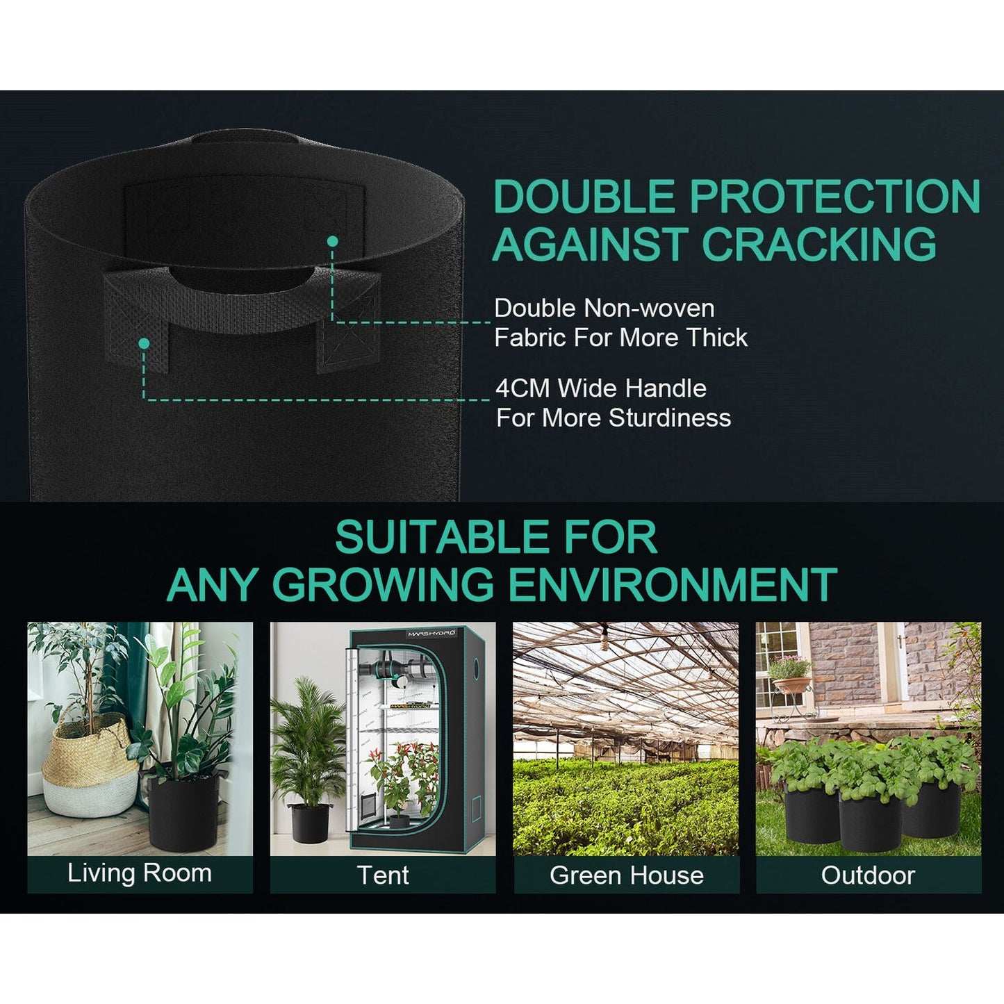 Mars Hydro 5 Gallon Black Fabric Grow Bag w/ Handles - 5-Pack product image 6