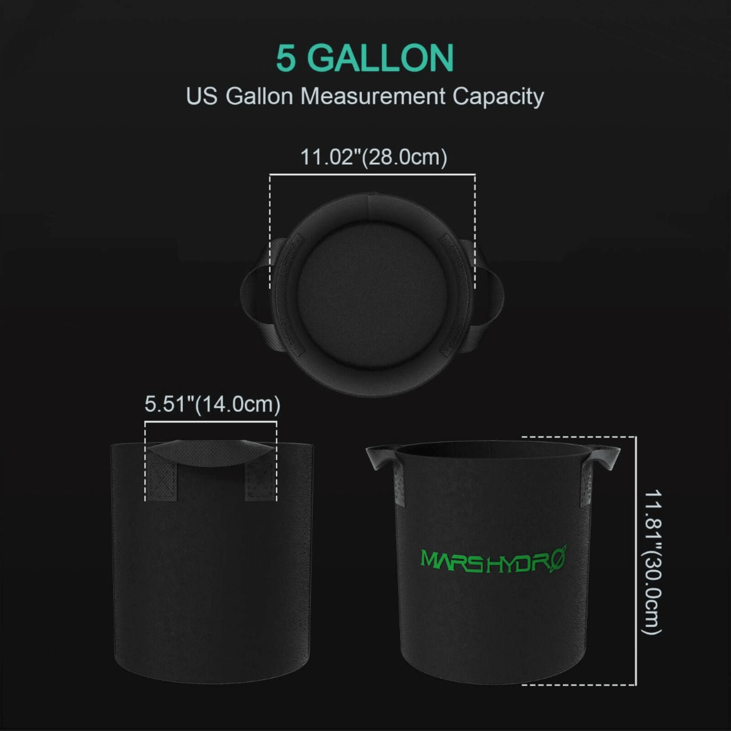 Mars Hydro 5 Gallon Black Fabric Grow Bag with Handles - 5-Pack MH-GROWBAG5-C Planting & Watering 6973280377701