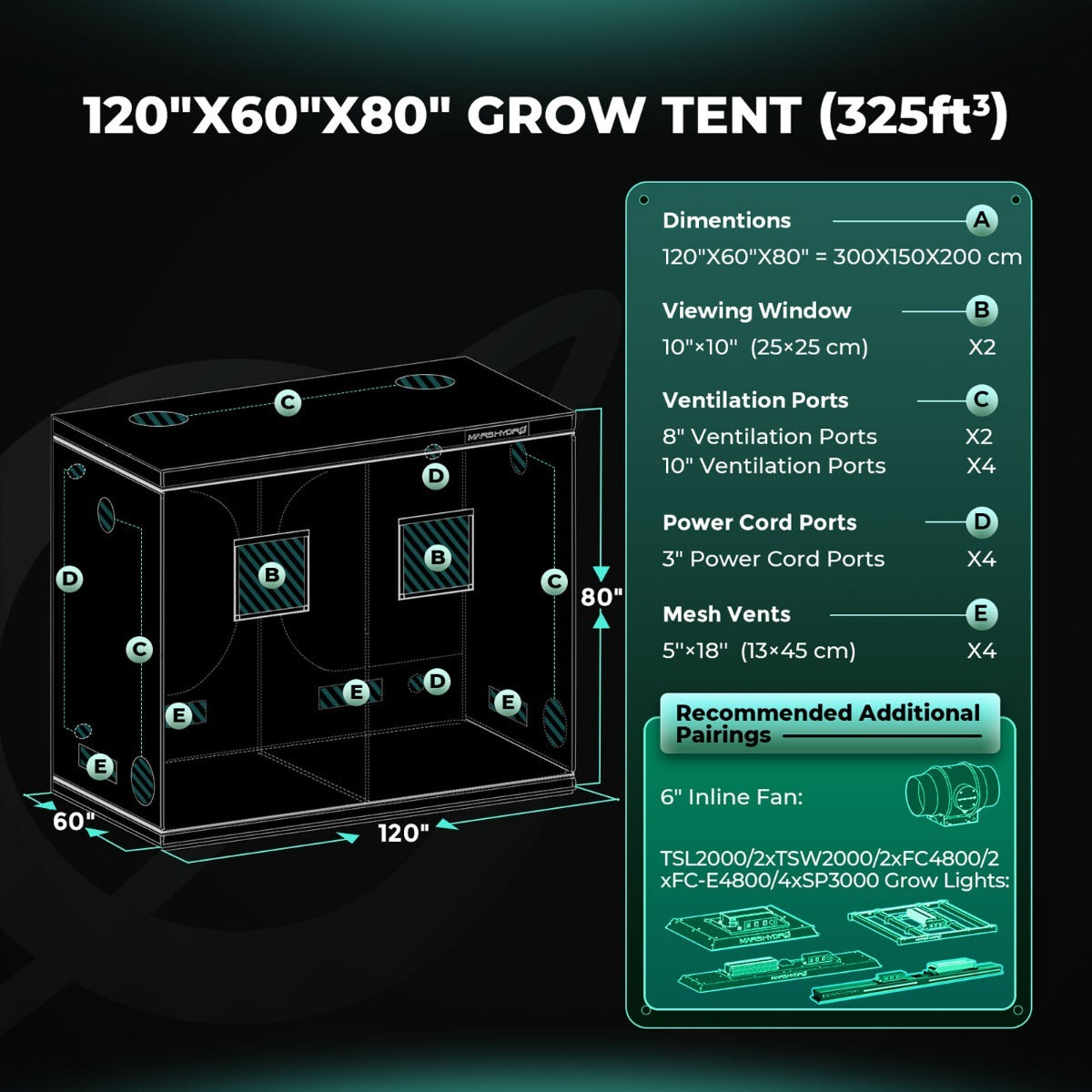 Mars Hydro 5' x 10' x 6' 8" (150cm x 300cm x 200cm) Indoor Grow Tent product image 14
