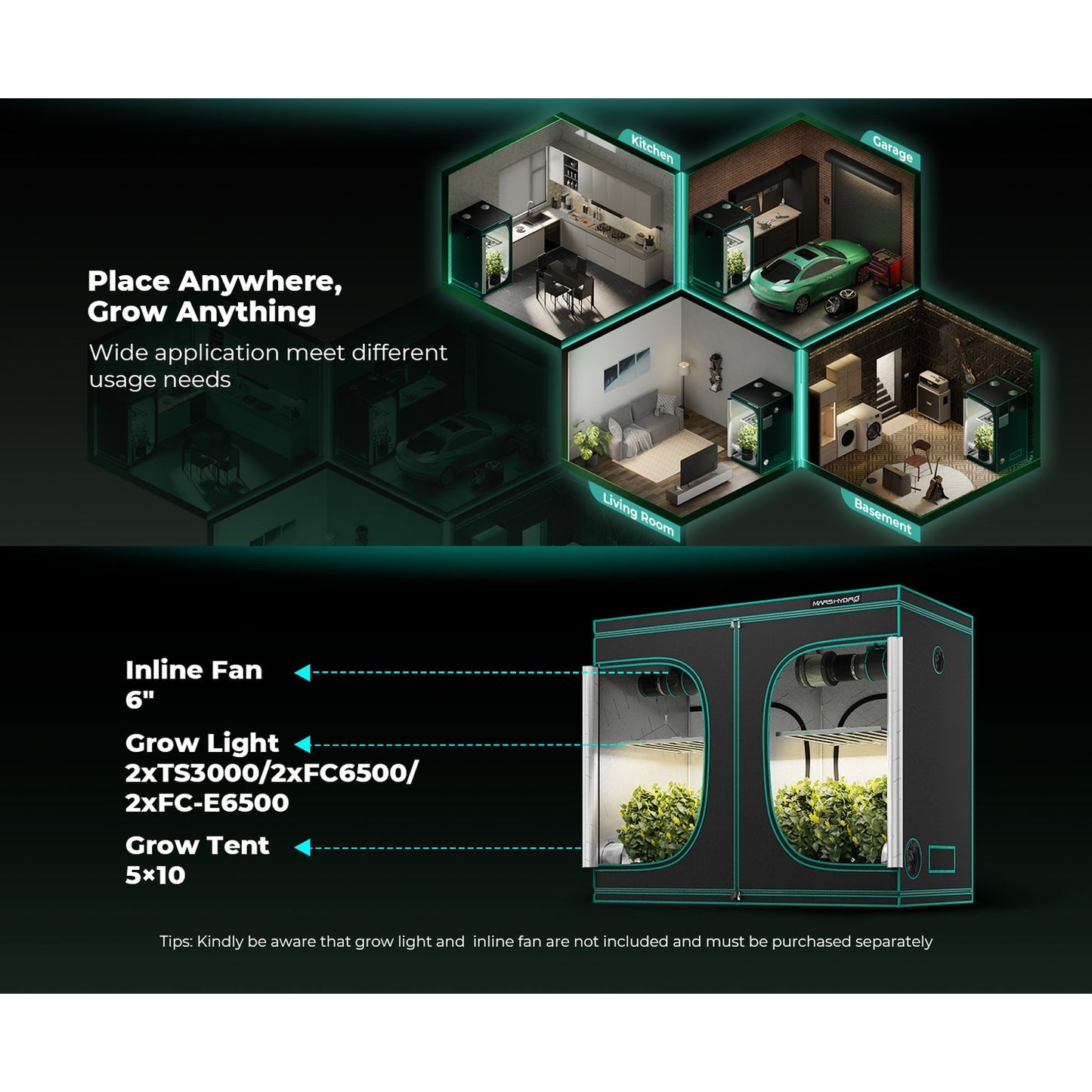 Mars Hydro 5' x 10' x 6' 8" (150cm x 300cm x 200cm) Indoor Grow Tent product image 6
