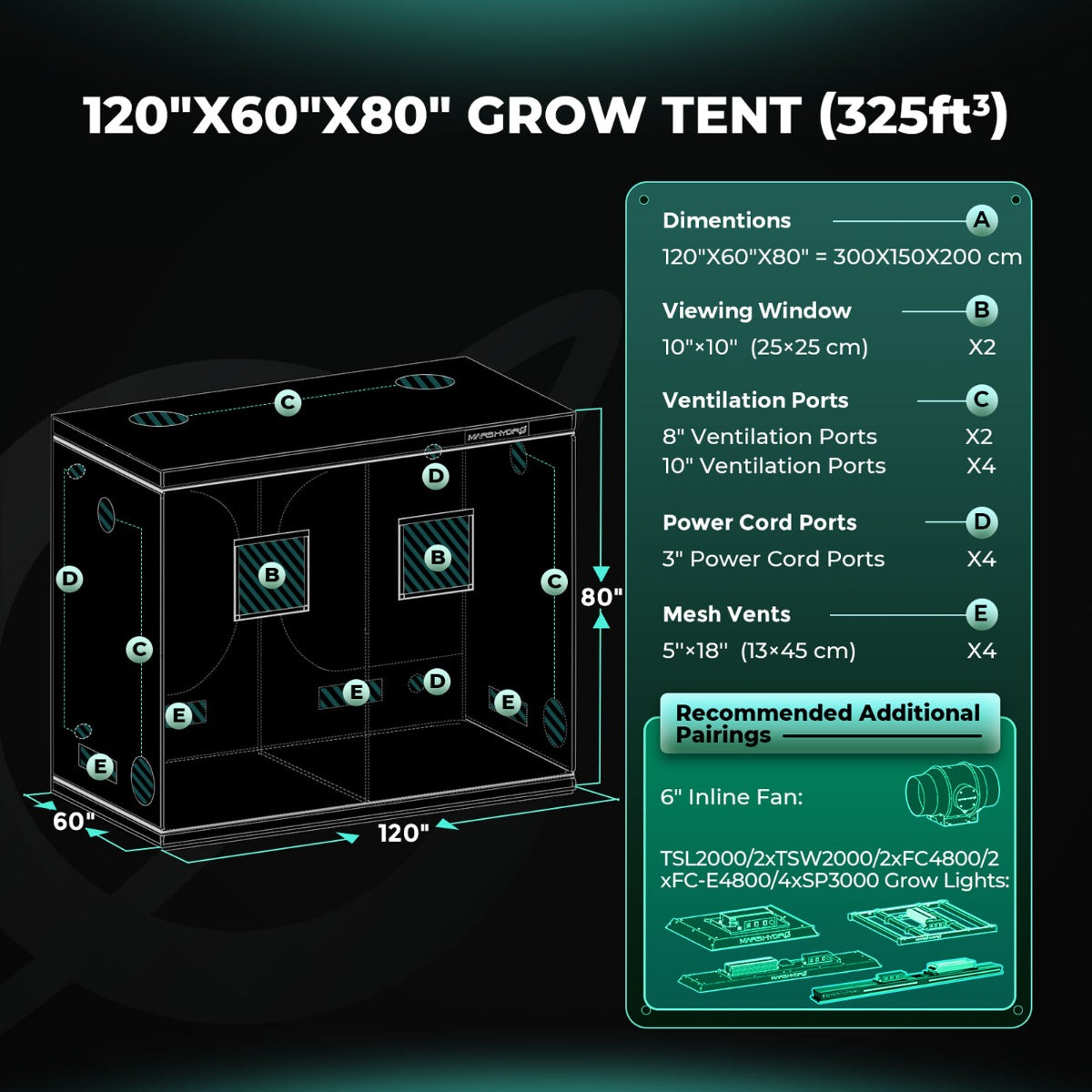 Mars Hydro 5' x 10' x 6' 8" (150cm x 300cm x 200cm) Indoor Grow Tent product image 9