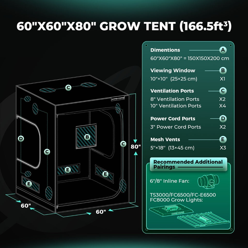 Mars Hydro 5' x 5' x 6' 8" (150cm x 150cm x 200cm) Indoor Grow Tent product image 2