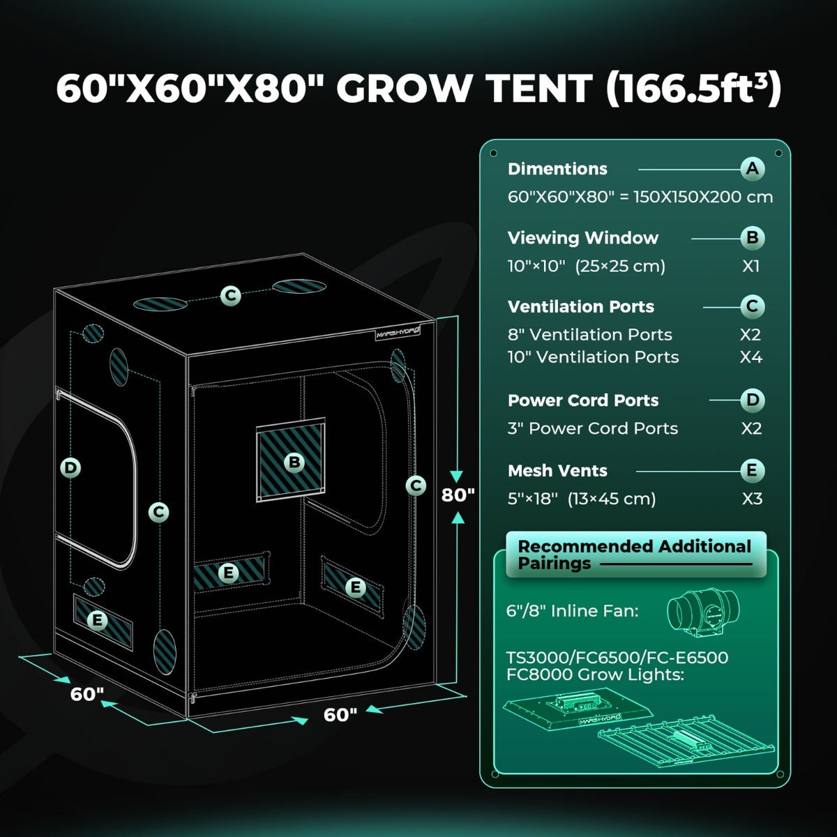 Mars Hydro 5' x 5' x 6' 8" (150cm x 150cm x 200cm) Indoor Grow Tent product image 2