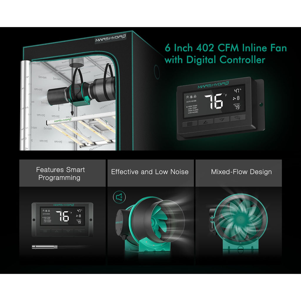 Mars Hydro 6" Inline Duct Fan w/ Temperature & Humidity Controller product image 4