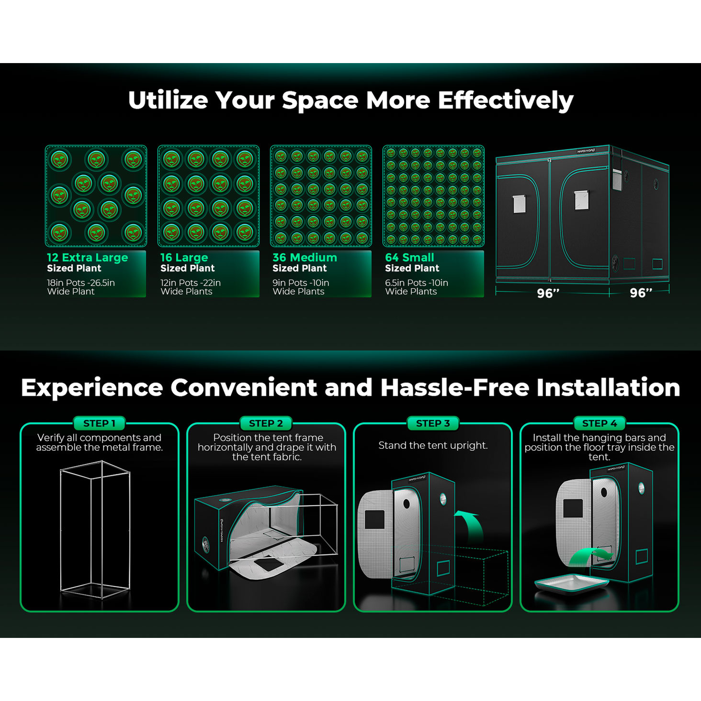 Mars Hydro 8' x 8' x 6' 8" (240cm x 240cm x 200cm) Indoor Grow Tent product image 13