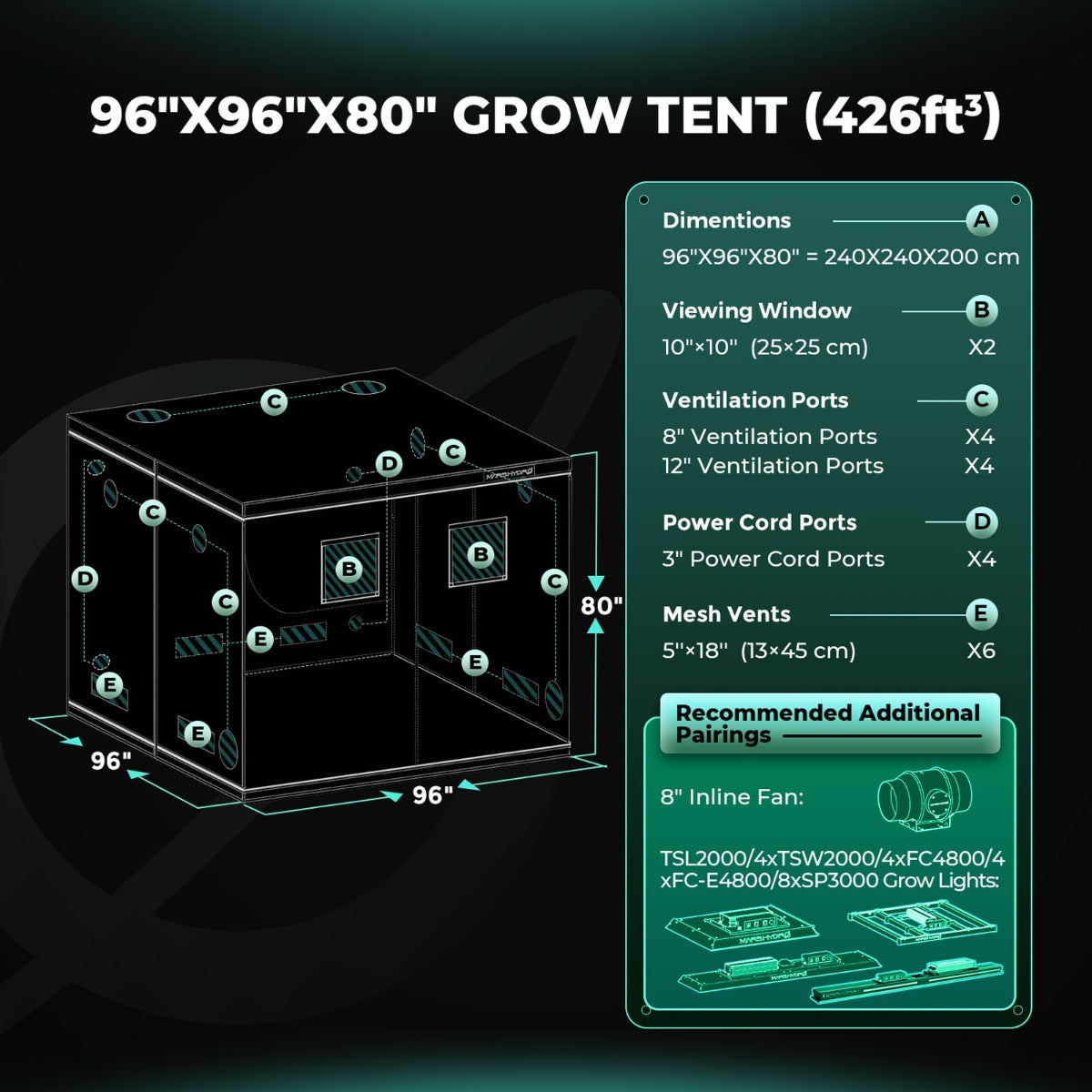 Mars Hydro 8' x 8' x 6' 8" (240cm x 240cm x 200cm) Indoor Grow Tent product image 14