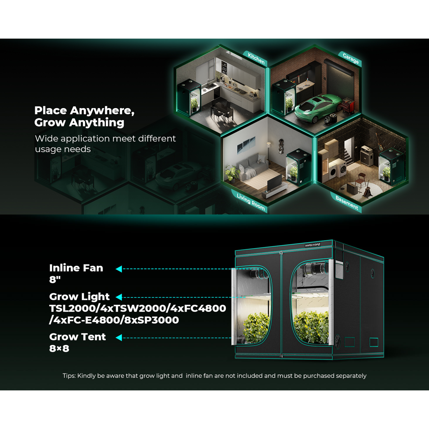 Mars Hydro 8' x 8' x 6' 8" (240cm x 240cm x 200cm) Indoor Grow Tent product image 14