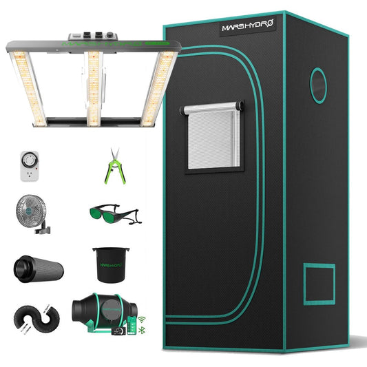 Mars Hydro FC-E1500 LED Grow Light + 2.3' x 2.3' Grow Tent + iFresh Inline Fan Combo with Temperature and Humidity Controller