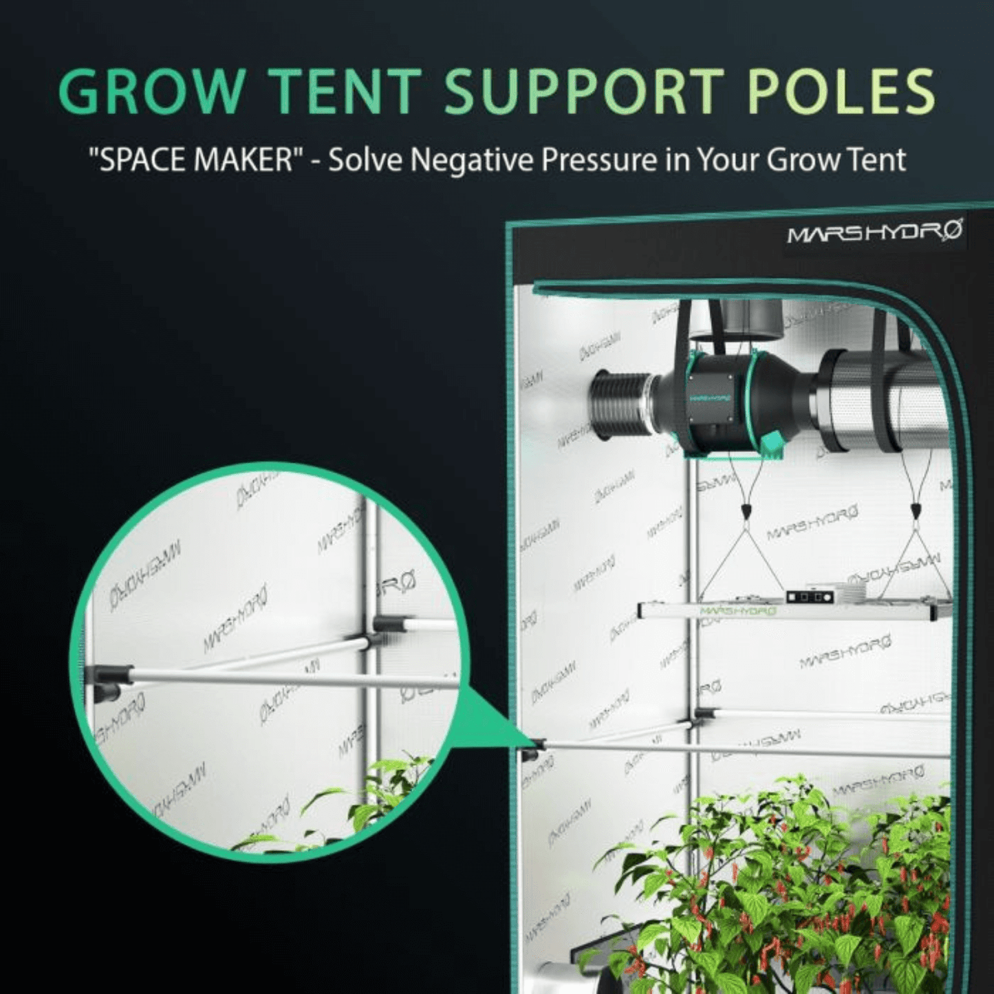 Mars Hydro High CFM Grow Tent Support Pole Kit 4' x 4' | MH-120SupportPole | Grow Tents Depot | Grow Tents | 6973280377381