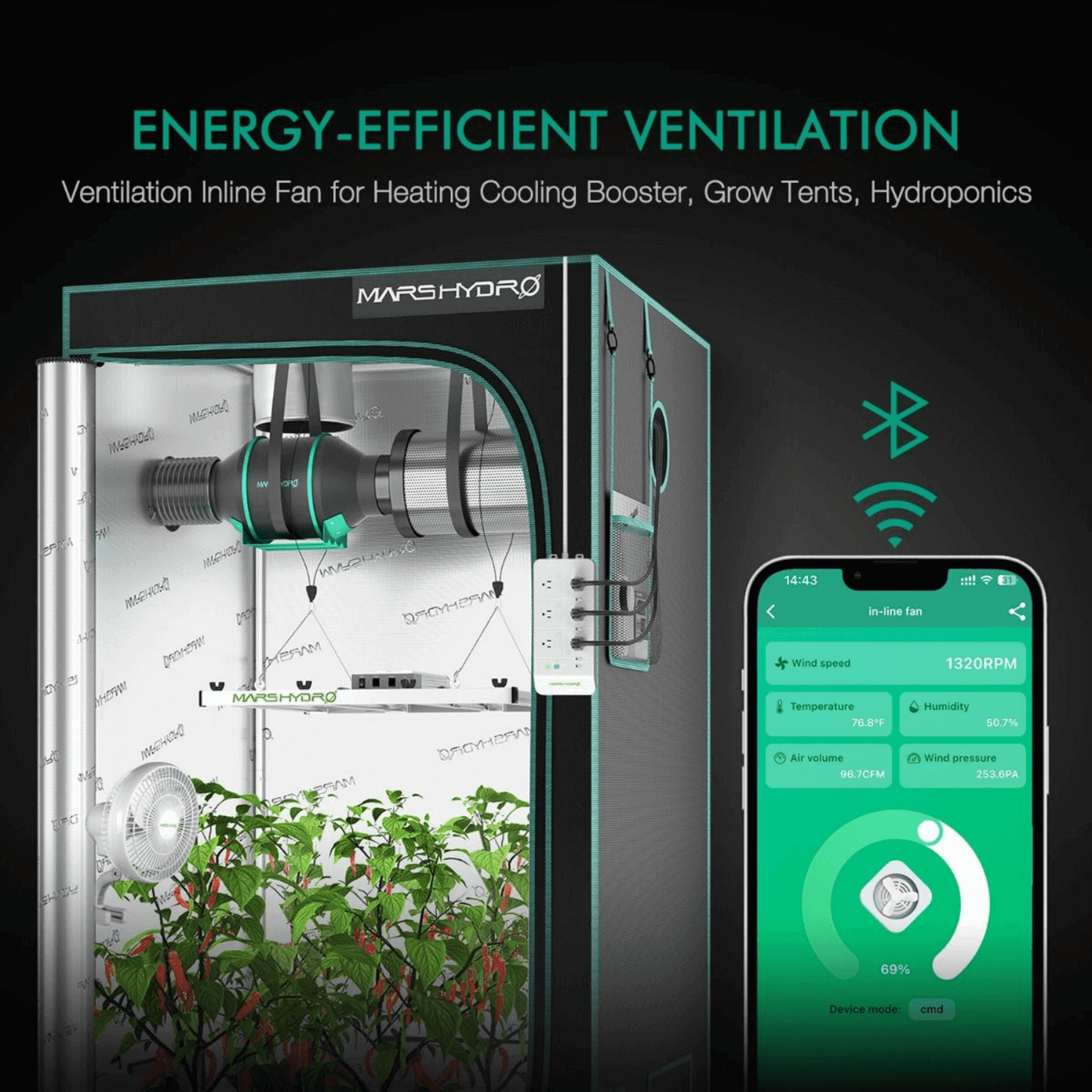 Mars Hydro iFresh 4" Smart Inline Duct Fan and Carbon Filter Combo | MH-iFresh4-C | Grow Tents Depot | Climate Control | 6973280372447