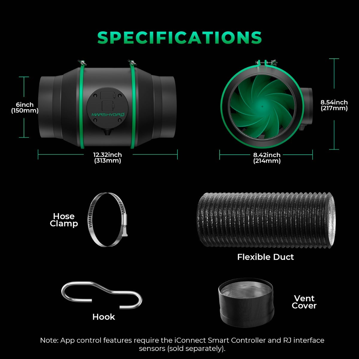 Mars Hydro iFresh 6" Smart Inline Duct Fan & Carbon Filter Combo product image 3