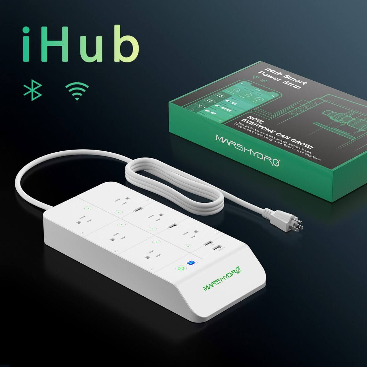 Mars Hydro iHub Smart Power Strip with Bluetooth and WiFi connectivity, designed for LED grow lights.