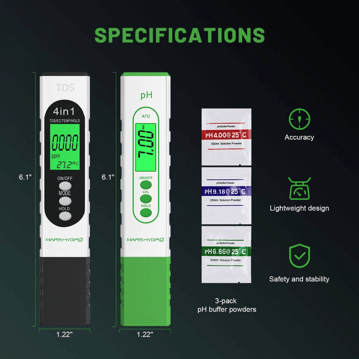 Mars Hydro pH and TDS Meter Combo for Hydroponics | MH-PH-Meter-C | Grow Tents Depot | Planting & Watering | 6973280370474