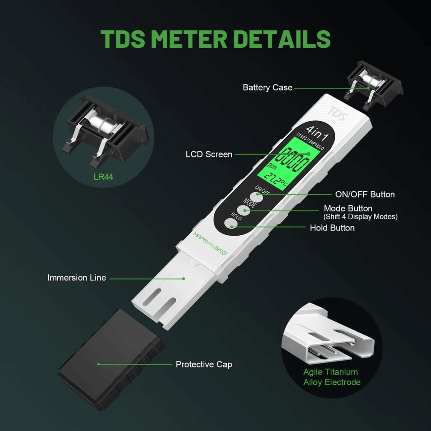 Mars Hydro pH and TDS Meter Combo for Hydroponics MH-PH-Meter-C Planting & Watering 6973280370474