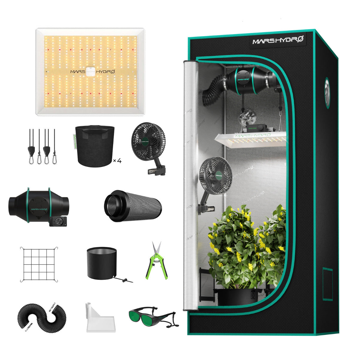 Mars Hydro TS 1000 LED Grow Light + 2.3' x 2.3' Grow Tent + Inline Fan product image 1