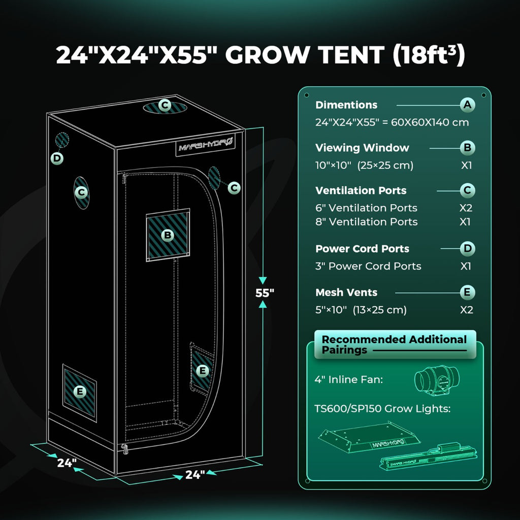 Mars Hydro TS 600 LED Grow Light + 2' x 2' Grow Tent + Inline Fan product image 9