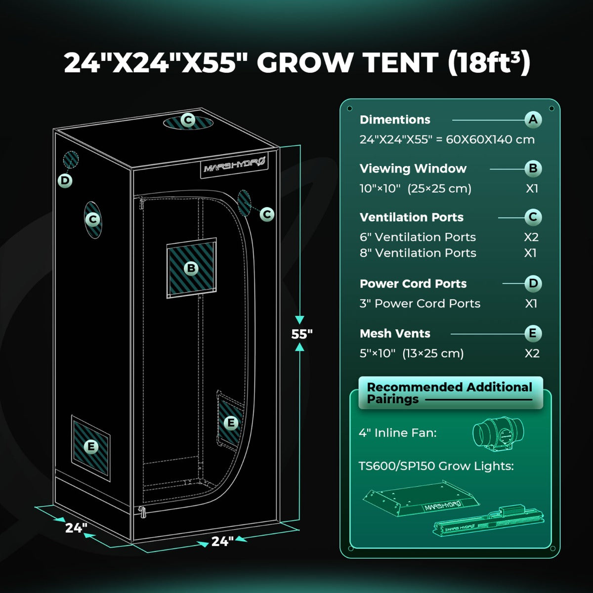 Mars Hydro TS 600 LED Grow Light + 2' x 2' Grow Tent + Inline Fan product image 9