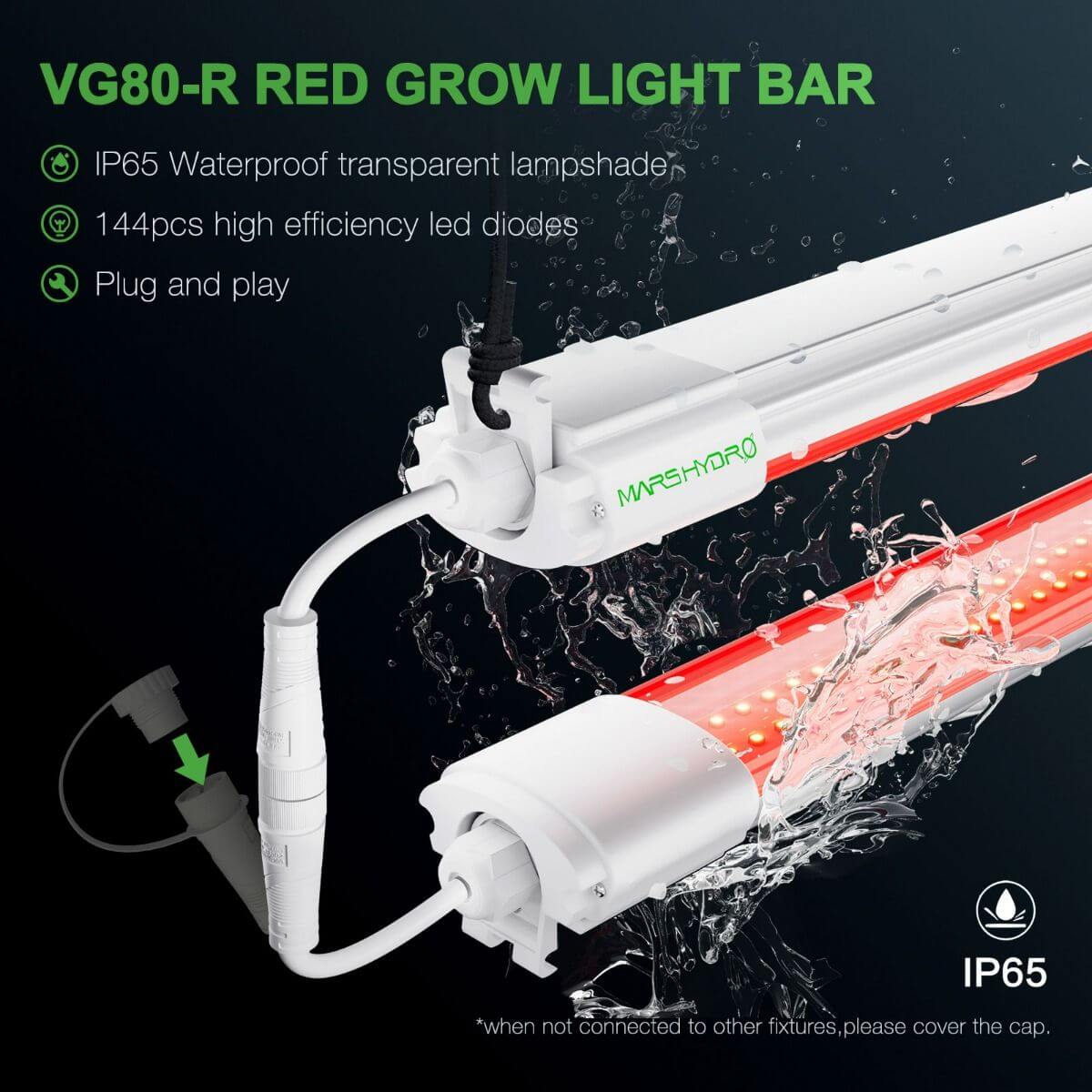 Mars Hydro VG80-R red LED grow light bar with 144 high-efficiency diodes, waterproof design, and plug-and-play functionality.