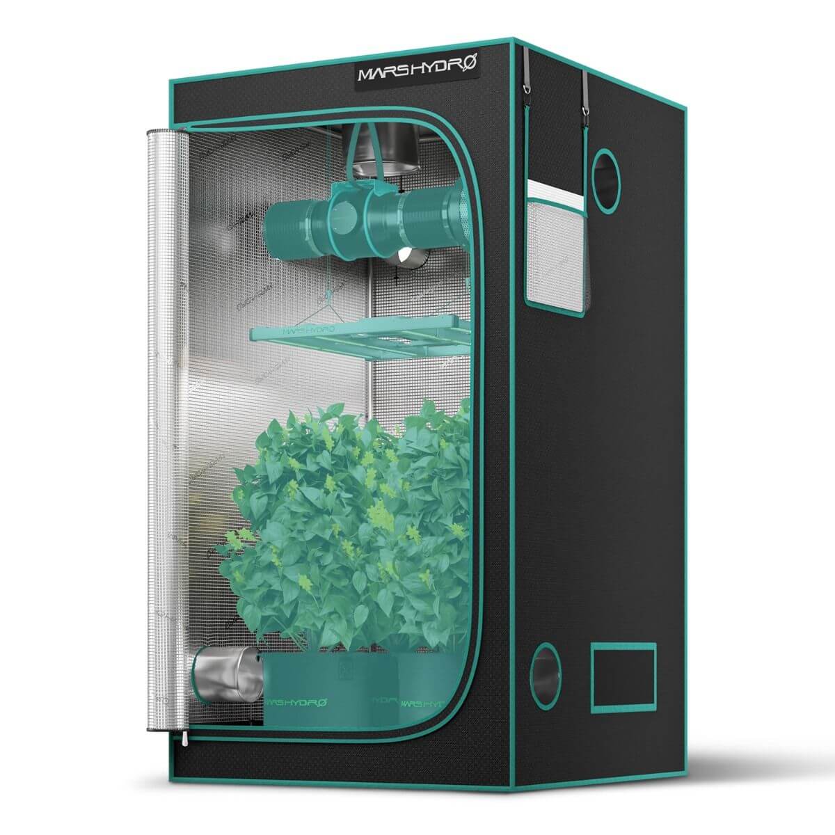 Mars Hydro indoor grow tent showcasing vibrant plants, heavy-duty design, and light-locking features for effective indoor gardening.