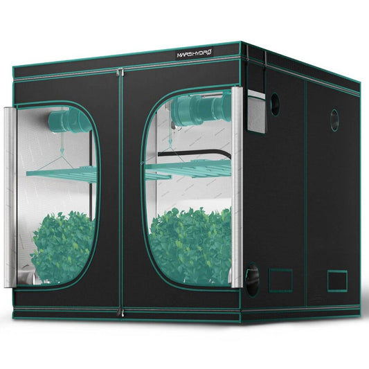 Mars Hydro 8'x8'x6'8" indoor grow tent with heavy-duty construction and observation windows.