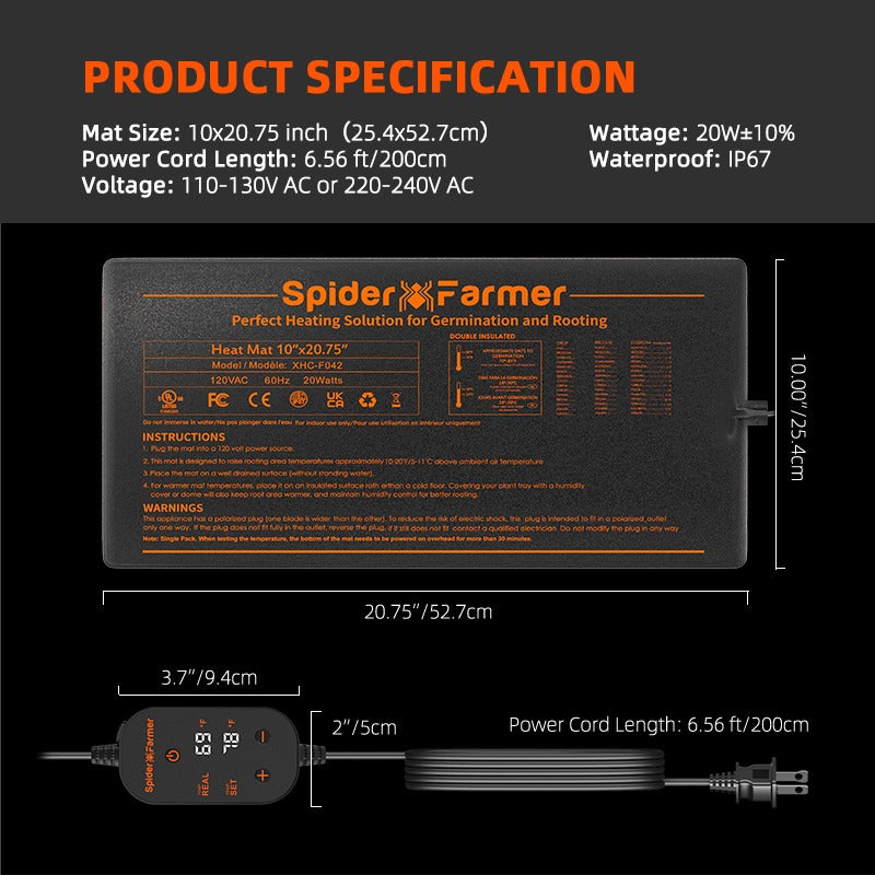 Spider Farmer 10" x 20.75" Seedling Heat Mat & Controller Set product image 11