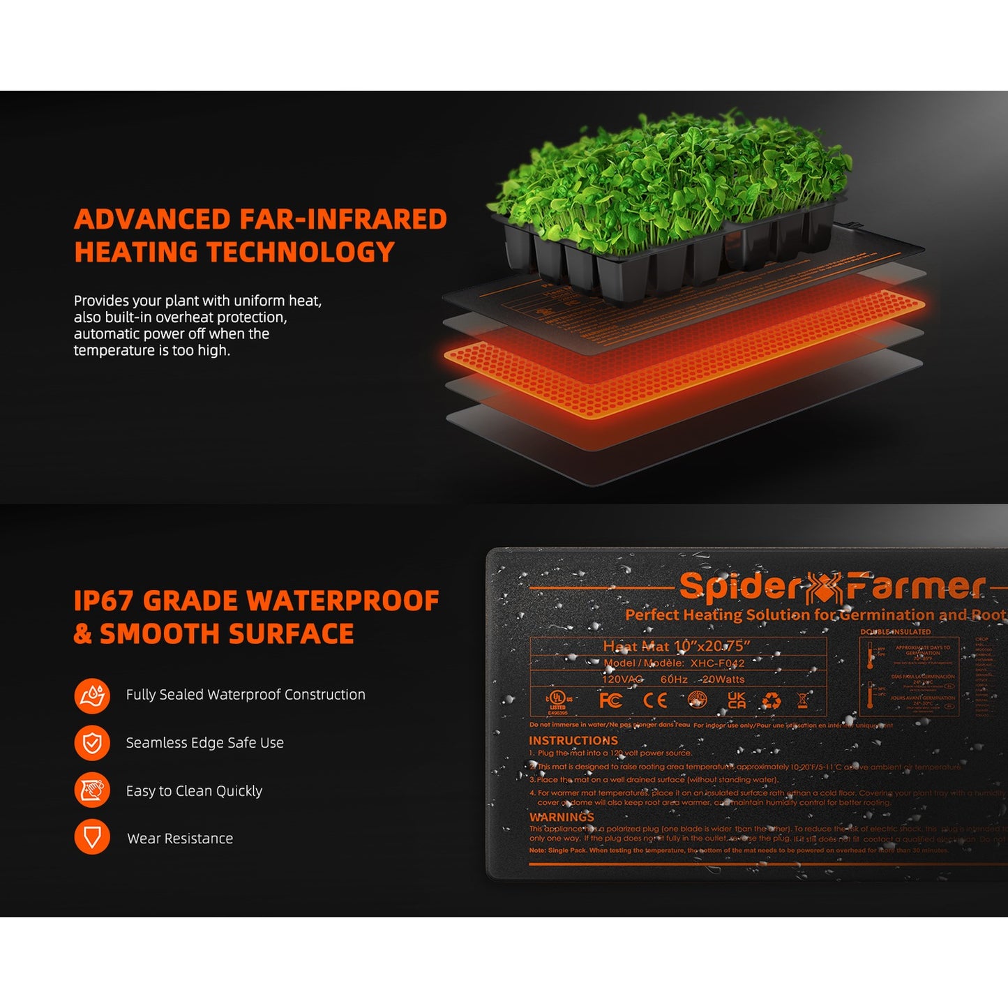 Spider Farmer 10" x 20.75" Seedling Heat Mat & Controller Set product image 2
