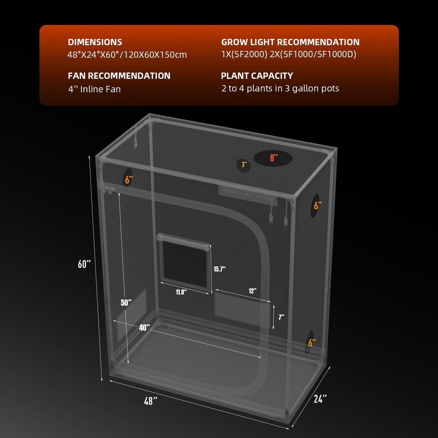Spider Farmer 2' x 4' x 5' (60 x 120 x 150 cm) Indoor Grow Tent product image 9
