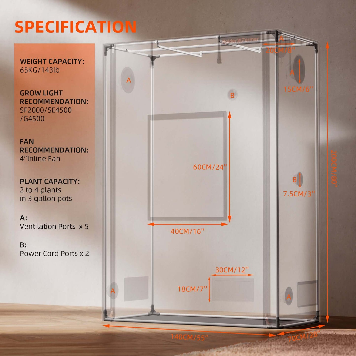 Spider Farmer 4' 8" x 2' 4" x 6' 6" (140 x 70 x 200 cm) Pro White product image 7