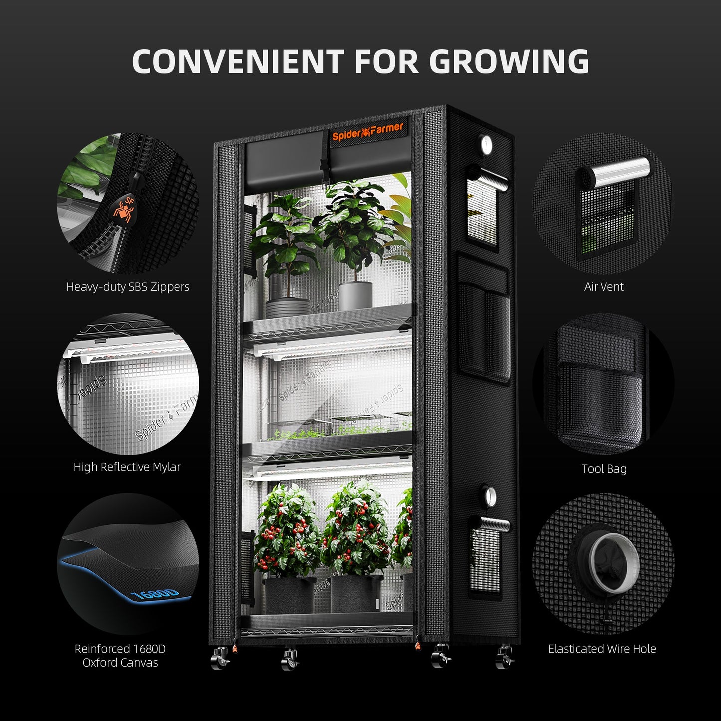 Spider Farmer 4 Tier Plant Stand + 6 x 18W LED Light Bars + 1' 2" x 2' product image 5