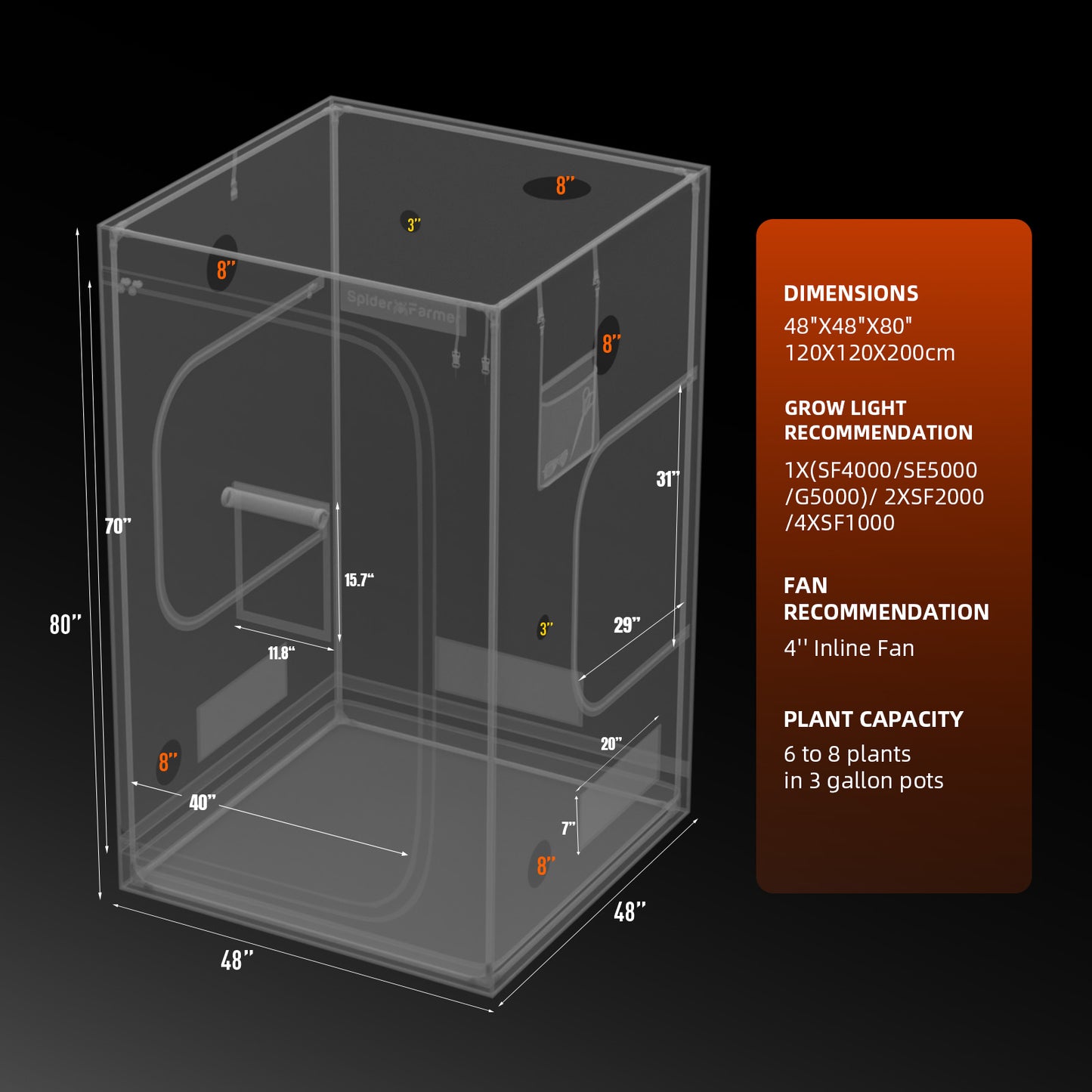Spider Farmer 4' x 4' x 6' 8" (120 x 120 x 200 cm) Indoor Grow Tent product image 9